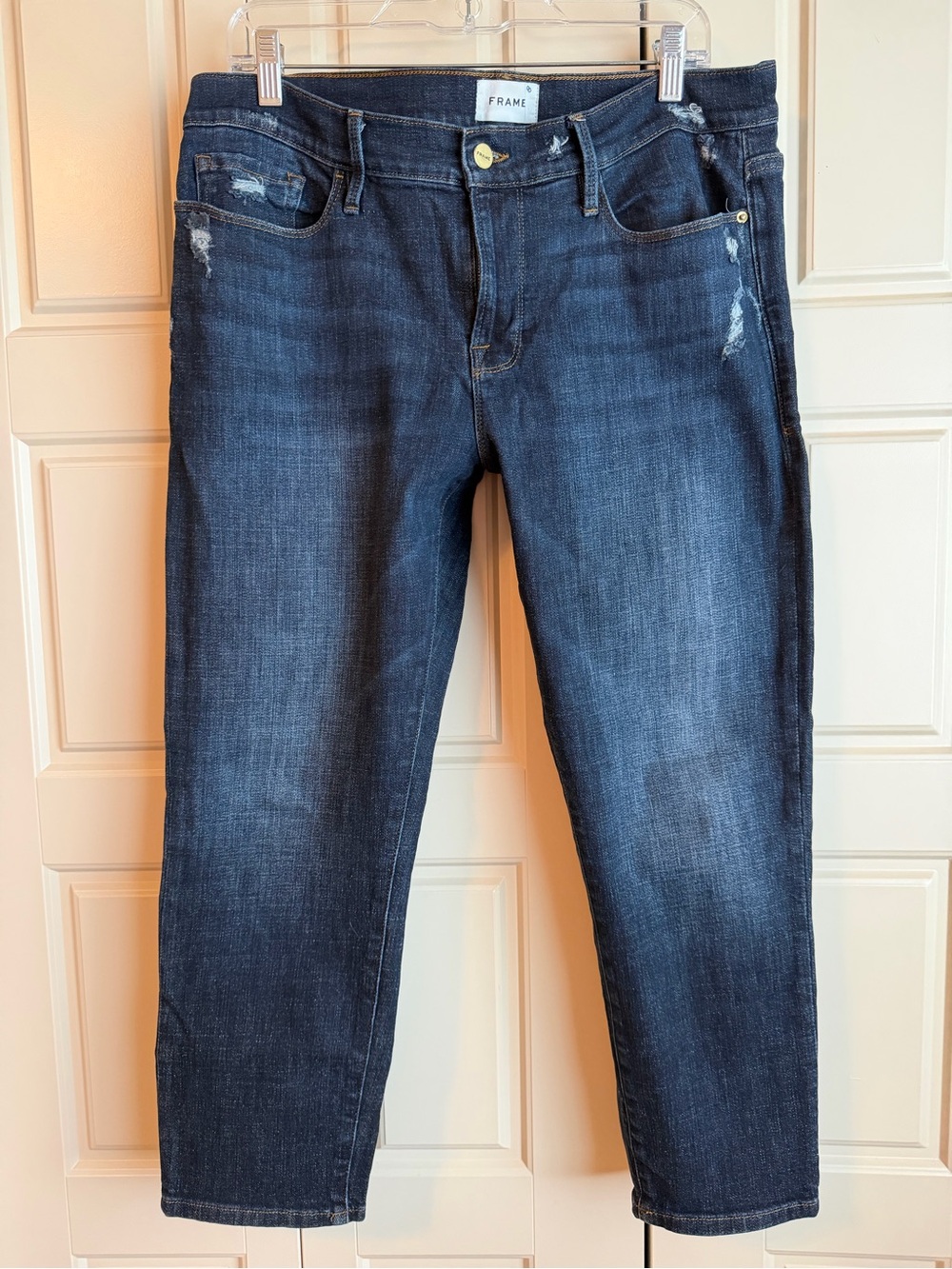 Frame Denim Ke Garcon Crop Jeans mid rise Dark Indigo Wash 31
